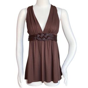 Arden B Brown Halter Top With Faux Leather Braided Detail Size Medium Y2K
